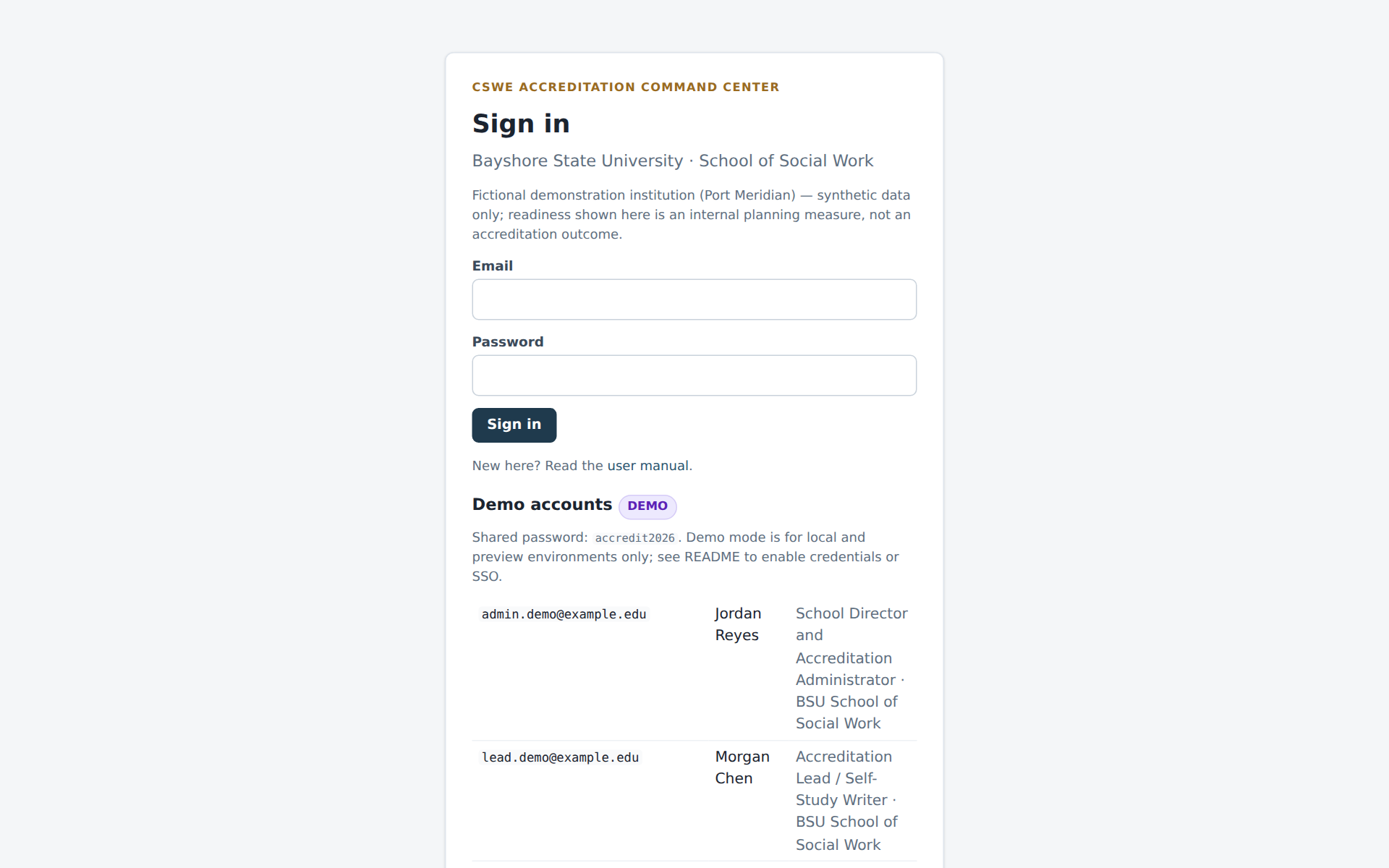 Sign-in page